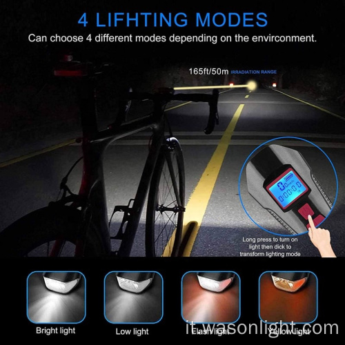 Vendita calda USB USB Mountain Mountain Road Code Bike Light e Front Light Set Cycle Feco con contachilometri per tachimetro per biciclette